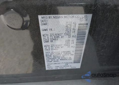 2014 Nissan Rogue S/Sl/Sv z USA, uszkodzony, nr VIN 5N1AT2MV5EC774646